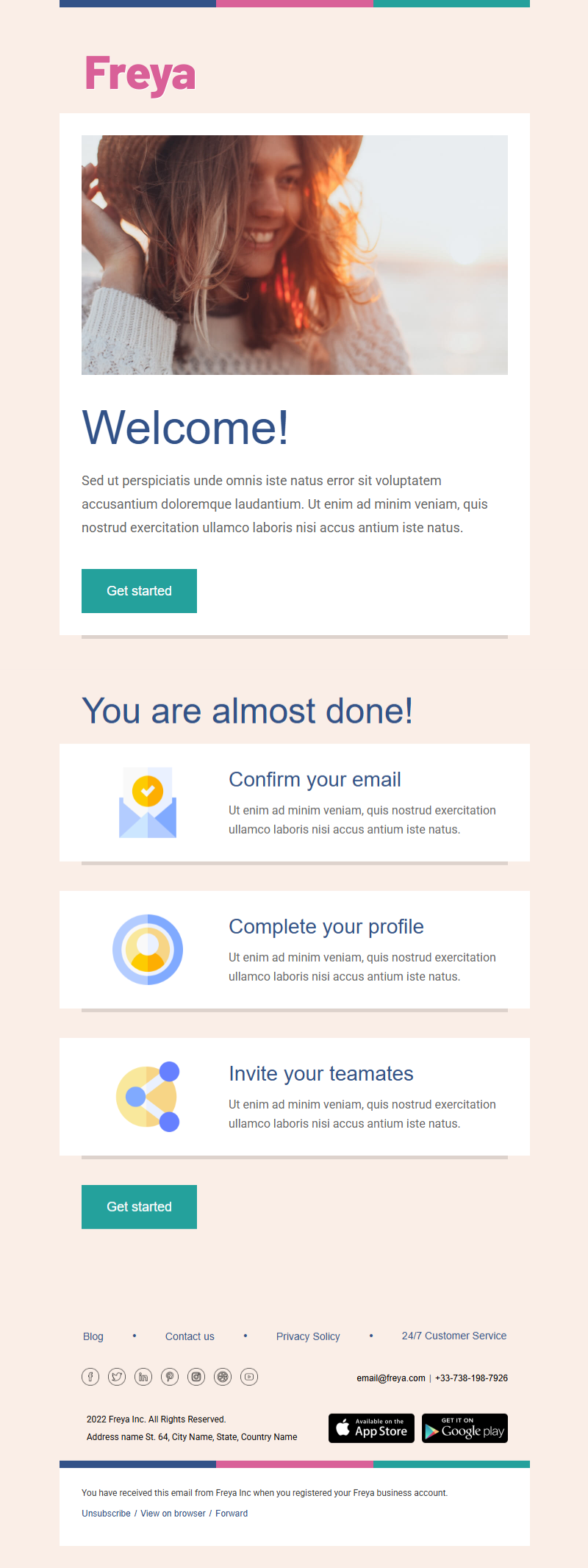 Freya Welcome Message template preview